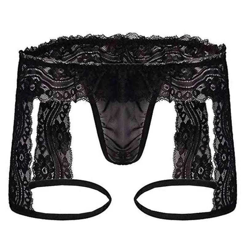 Mens Sexy Thongs Adult G-strings 2021 Fashion Casual Home Wear Underwear Lace Thong Enhance Pouch Bikini Hollow Out Briefs Pants W220324