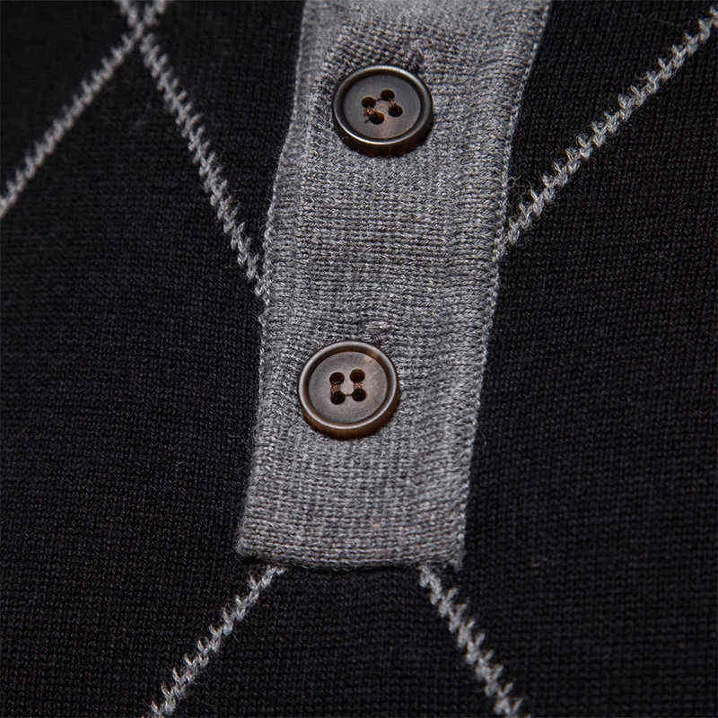 남자 니트 스웨터 패치 워크 스탠드 칼라 버튼 긴 소매 수컷 스웨터 겨울 패션 캐주얼 스웨터 남성 의류 탑 L220801