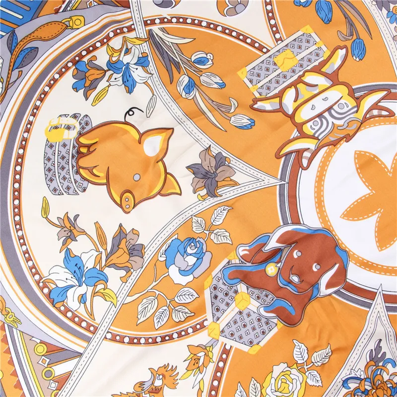 Autumn hiver surdimensionné pashmina serre-serppe écharpe chinois zodiaque imprimé carré châle 130x130cm grand enveloppe Neckerchief écharpes de luxe 2202843993