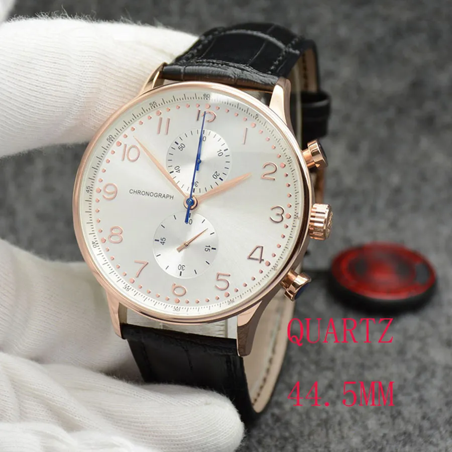 Nieuw horloge Rose gouden kast chronograaf sport batterijvermogen beperkt horloge bruine wijzerplaat quartz professioneel polshorloge vouwsluiting 252N