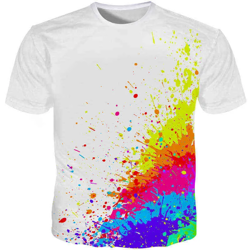 3D T-shirt splash color paint stains 3D printing short sleeve fashion white T-shirt summer jacket plus size XXS-6XL L220704