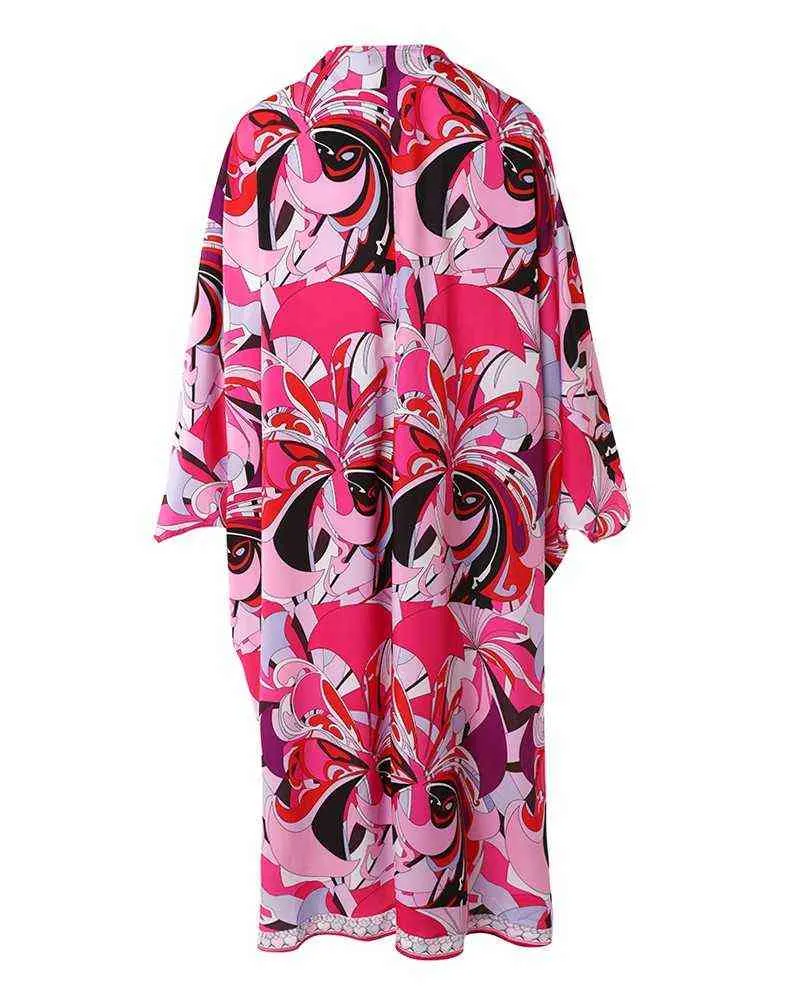 Women Open Long Loose Cardigan Top High Waist Abstract Print Batwing Sleeve Cardigan & Shorts Set Shorts Summer Fashion Y220804