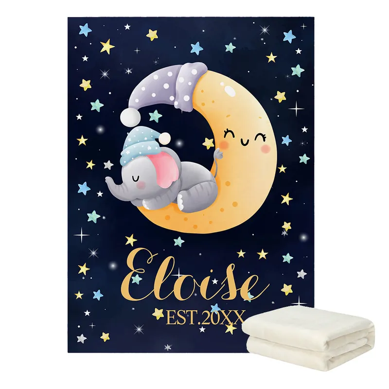 LVYZIHO Sleeping Bear Sleep on Moon Nom personnalisé 30x40 48x60 60x80 pouces Couverture polaire 220712