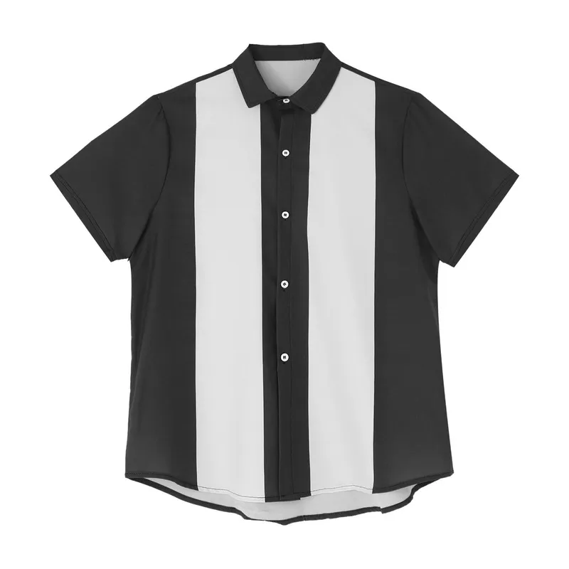 Chemise de Bowling pour hommes Style cubain rétro à manches courtes Camp boutonné chemise Vintage deux tons rayé tenue décontractée chemise 220719