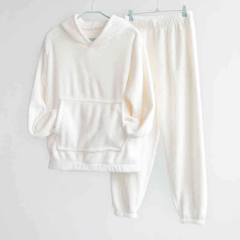 Femmes hiver chaud pyjamas ensemble polaire à capuche épais sweat vêtements de nuit Homewear L220803
