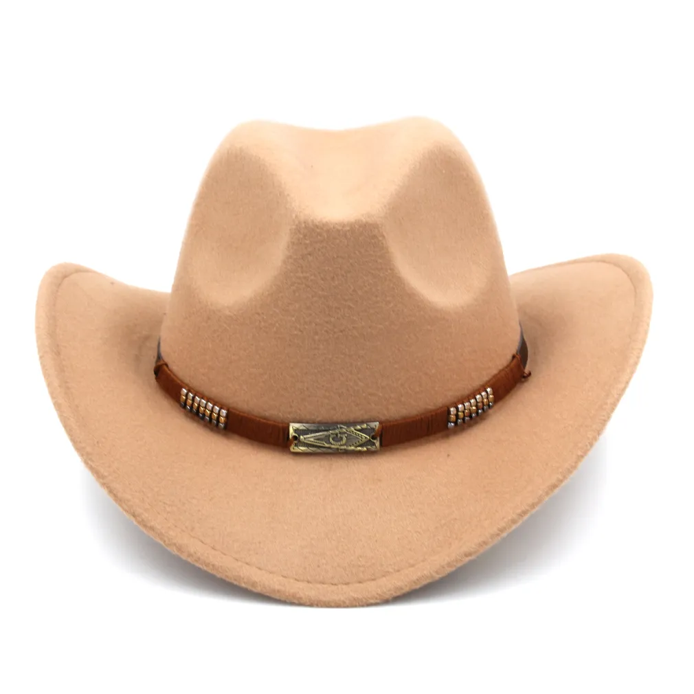 Chapéu de cowboy ocidental para meninos e meninas, aba larga, boné de cowgirl com decorações artesanais para halloween, natal, aniversário 244z