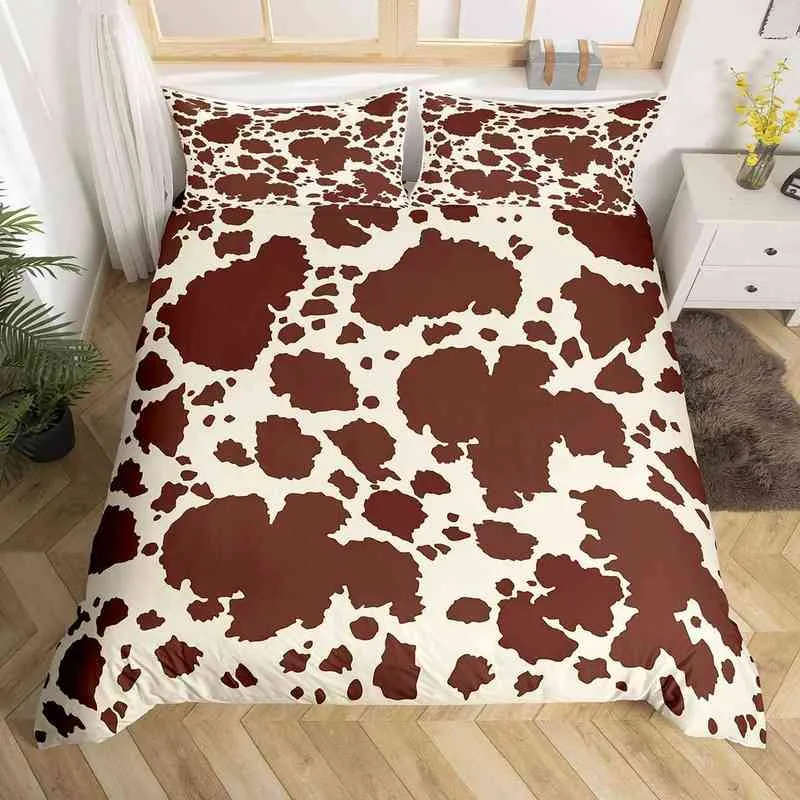 Cowhide Duvet Cover Set Patchwork Cow Fur Print Farm Animal Bedding Set for Kids Boys Girls Western Farmhouse Style Quilt Cover L25240111