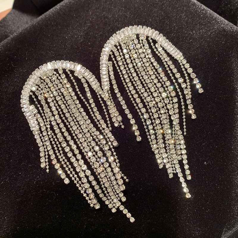 New 2022 Vintage Bling Korean Big Heart Hoop Drop Earrings for Women Pentagram Long Tassel Luxury Crystal Fashion Dangle Ear Birthday ValentineJewelry Gifts Ladies