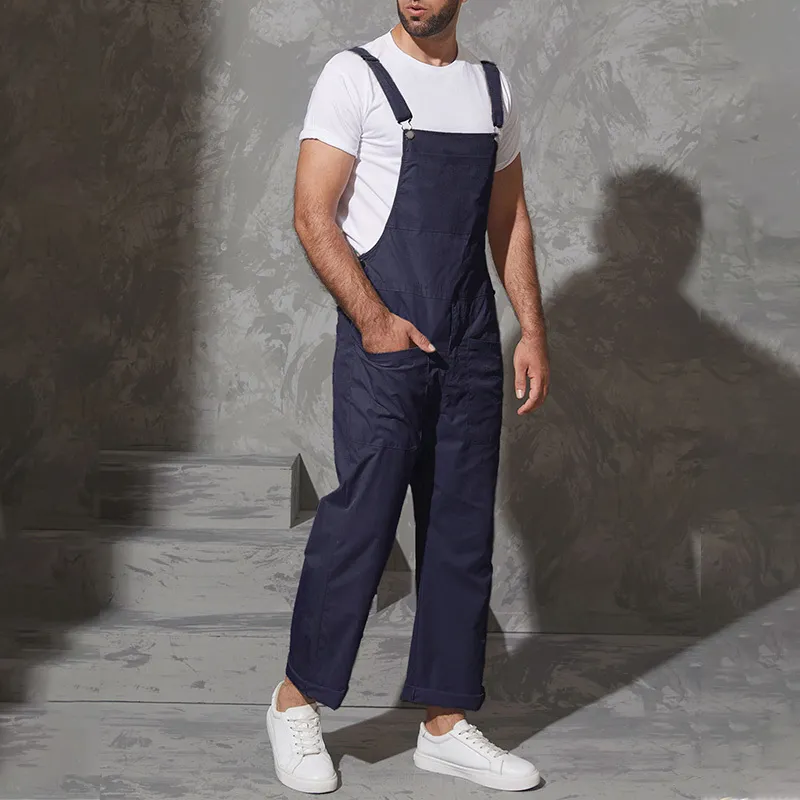 Fashion Men Bib Pants Solid Jumpsuits Zipper Streetwear Joggers Multi Pockets Casual Suspenders Cargo Overalls INCERUN 220719