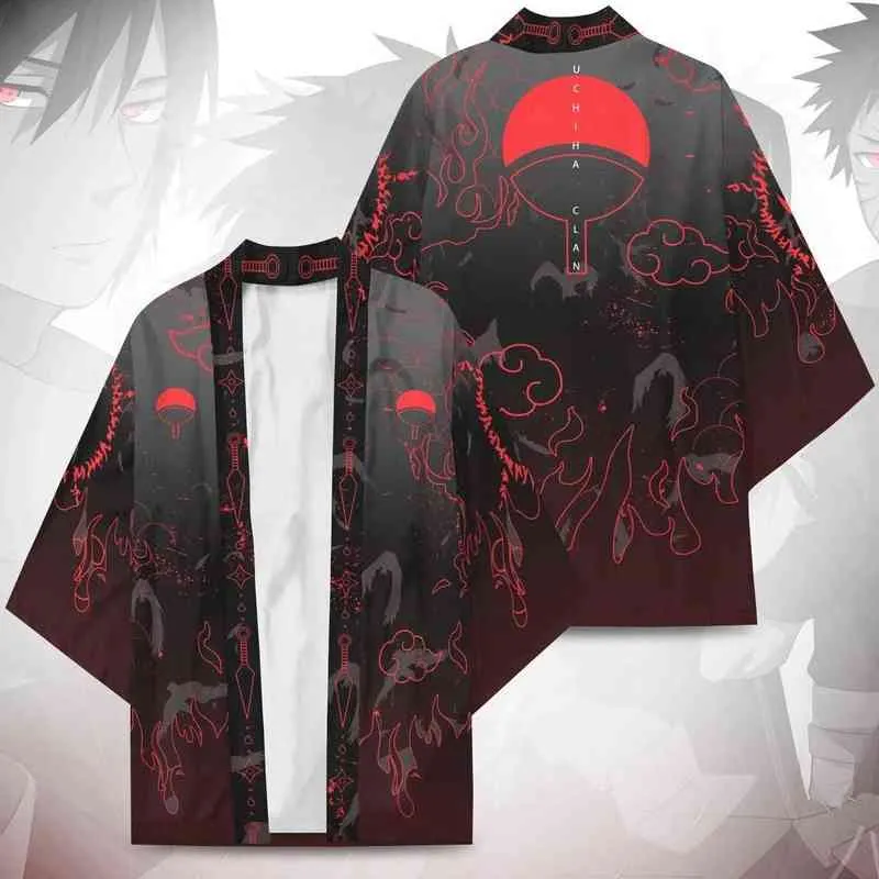 Anime Konoha Hokage Kurama Uchiha Símbolo do Sharingan Kimono Manto Trajes Cosplay Haori Sasuke Kakashi Cardigan Jaqueta Pijama AA223610785