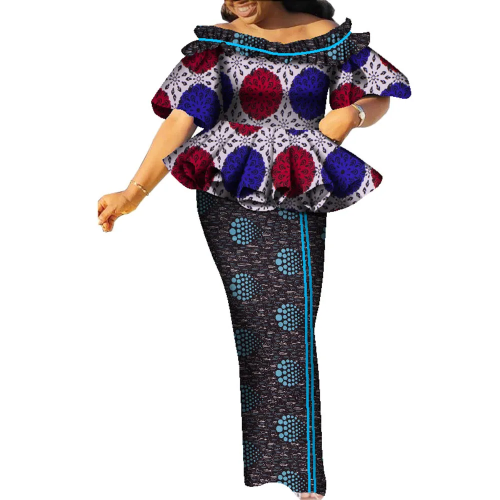 BintaRealWax Vestido de dos piezas Dashiki Vestidos africanos Traje Top y falda Estampado Ropa de talla grande para mujer Conjuntos para fiesta elegante de dama WY9021