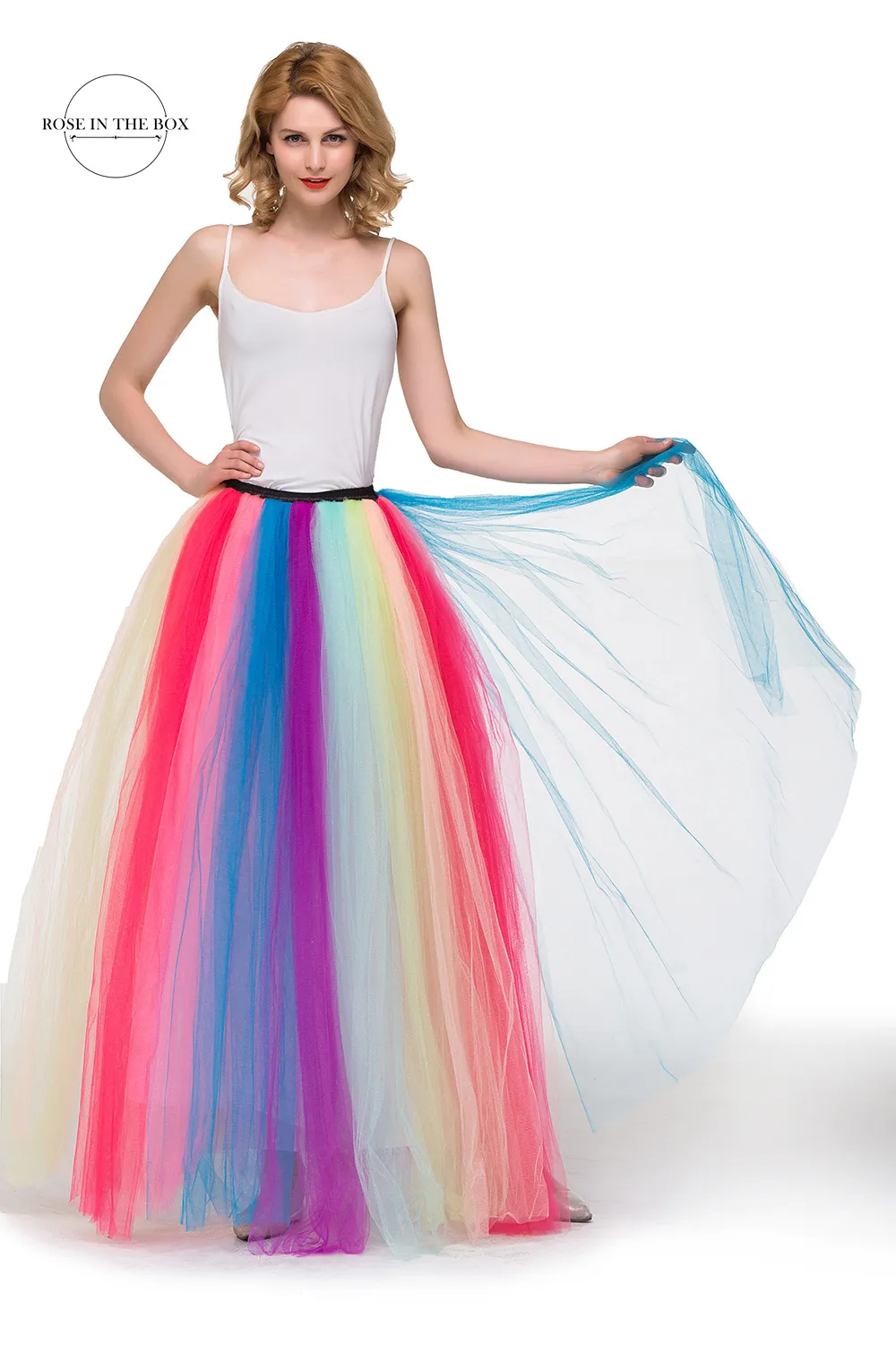 Unicorn Color Puffy Women Crinoline Tutu jupes longues arc-en-ciel jupes de la mariée de mariée Cosplay.