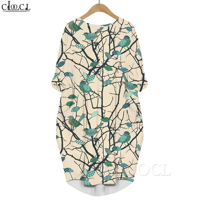 Women Midi Dress Jungle Animals 3D Printed Dress Long Sleeve Pocket Dress Round Neck Loose Robes Fashion Summer Dresses 220616