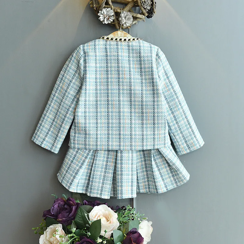 Humor Bear Girl Clothing Set Spring Höst Långärmad Plaid Printed Cardigan + Kjol Casual Kids Kläder 220326