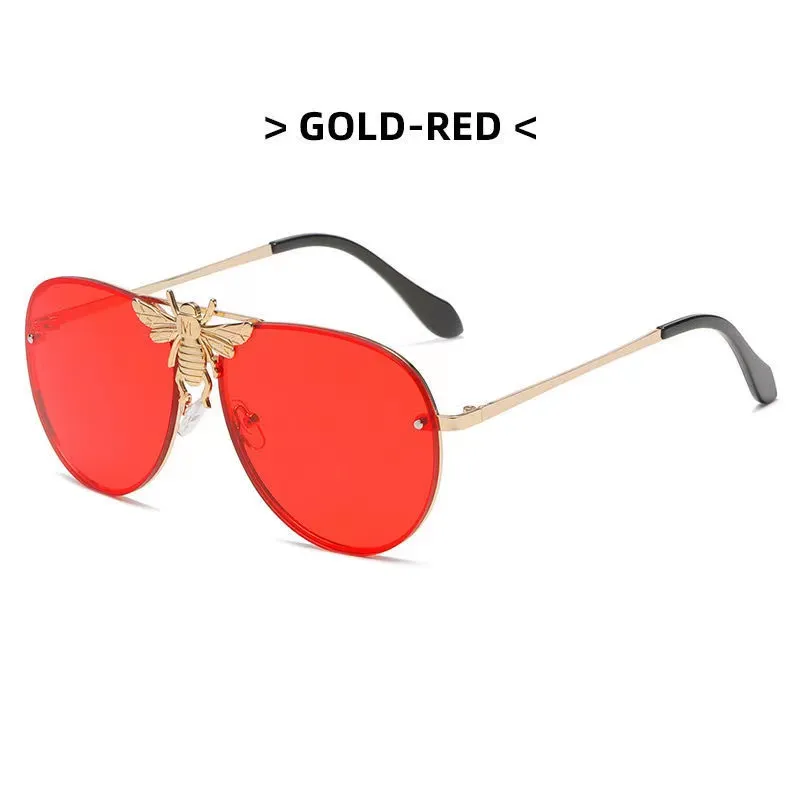 Designer pequena abelha óculos de sol armação de metal lente oval UV400 piloto clássico retro óculos anti UV unissex masculino e feminino 300J