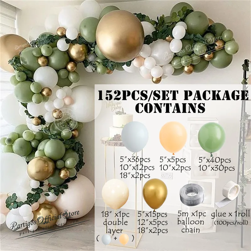 Multi Style Avocat Ballons Verts Garland Arch Kit Rétro Vert Chorme Or Latex Globos Anniversaire Noël Fête De Mariage Décors 220815