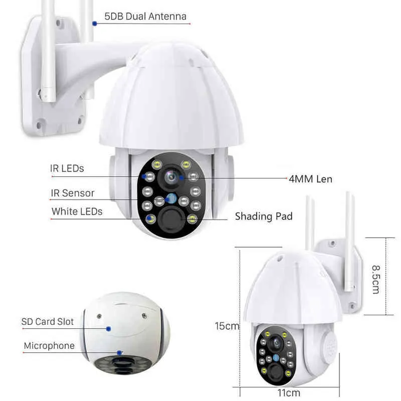 3MP IP Kamera Wifi Ses Speed Dome PTZ Güvenlik Kamerası IR Gece Görüş P2P SD Kart Yuvalı Kablosuz CCTV Kamera AA220315