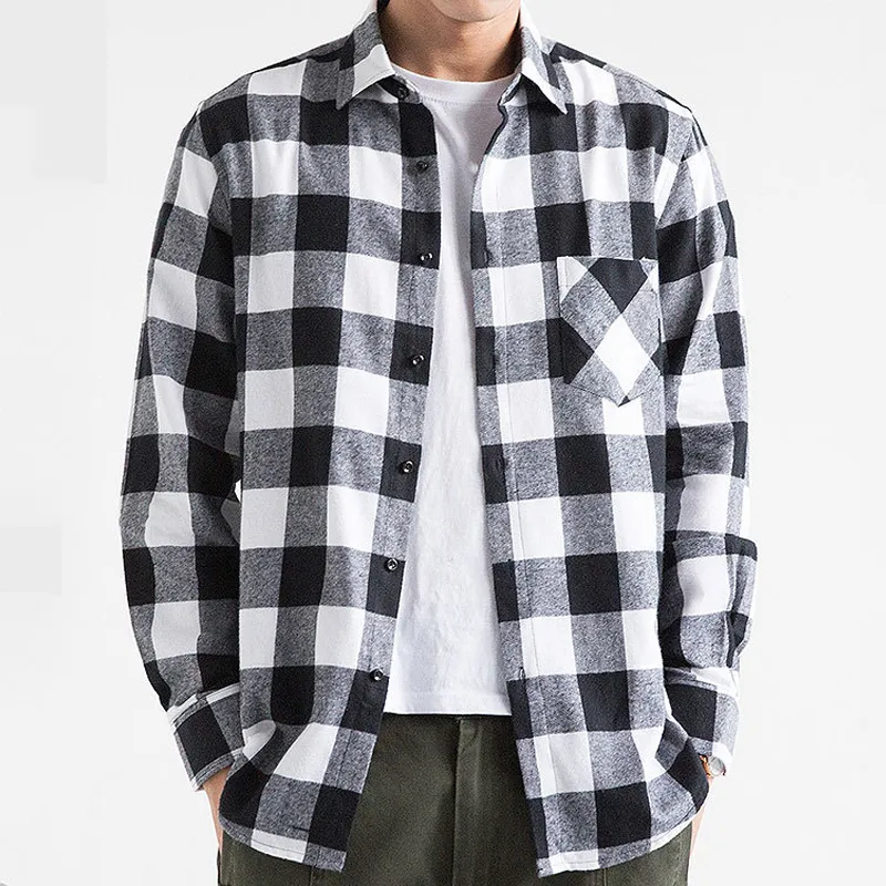 Homme chemises à carreaux Chemise en coton chemisiers masculins décontracté à manches longues Chemise d'affaires formelle vêtements pour hommes 220813