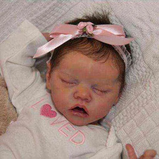 RSG BEBE REBORN人形17インチリオン生まれたばかりの新生児眠っている赤ちゃん現実的なツインAビニールボディLOL仕上げ人形クリスマスギフトAA220325