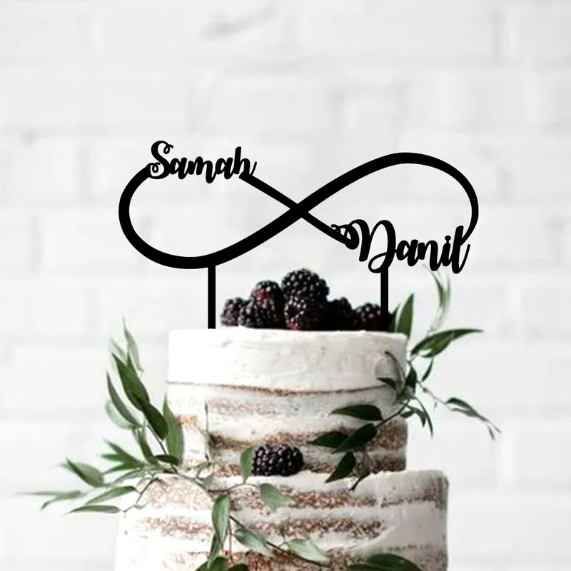 Noms personnalisés Topper Unique romantique Bow TopperCustom bois mignon mariage infini amour signe gâteau décor 220618