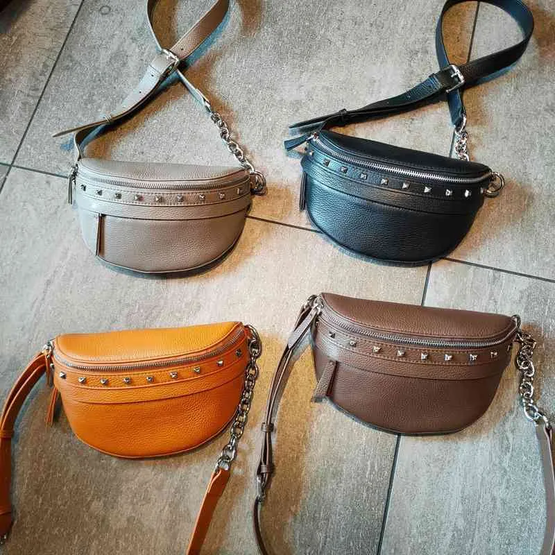 Fashion Rivet Fanny Pack Shell Borse Brand Belt Women Women 100 Volina in pelle Multifunzione cassa S 22053184023775932540