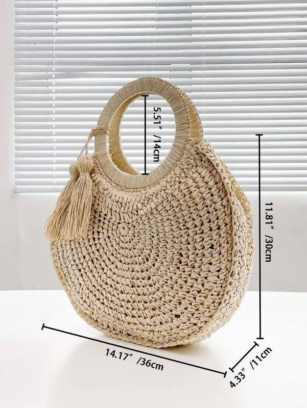 Pochette in rattan donna Summer Fashion Borsa circolare Bohemia Straw Weaving Femal Bag Design 220624