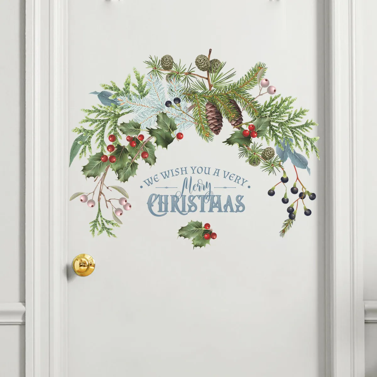 Зеленое растение сосновые конусы ветвь наклейки на стены рождественские украшения 2022 Новогодние декор стеклянная стеклянная дверь наклейка на дверь Домашний плакат винил