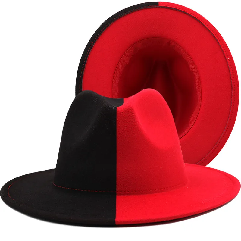 Svart vit lapptäcke ull filt jazz fedora hatt kvinnor unisex bred brim panama party trilby cowboy cap män gentleman bröllop hatt 221710173