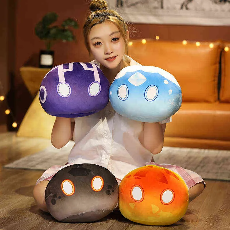 Anime Project Genshin Impact Slime Plush Kudde Fylld hand varmare pop Kawaii -tecknad cosplay Tillbehör Rumsdekor J220704