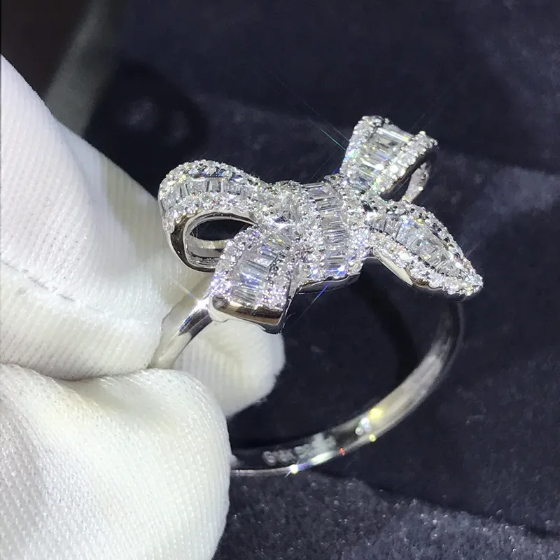 Модные дизайнерские кольца с прекрасным бантом для женщин, роскошное кольцо с блестящими кристаллами и бриллиантом CZ, свадебная вечеринка Jewelry221i