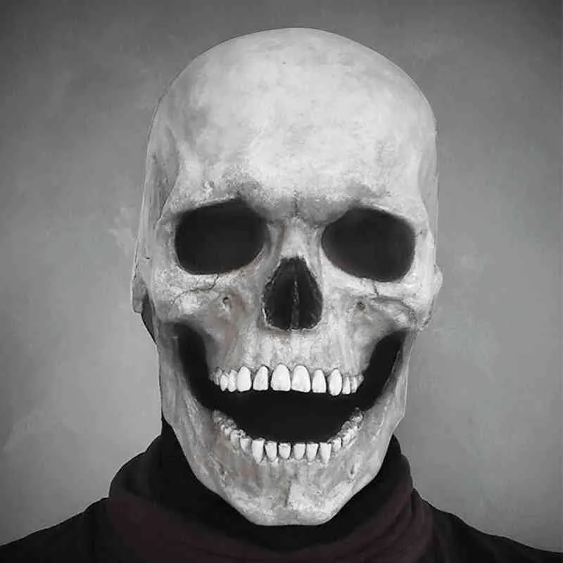 Casque de masque de crâne à tête complète avec mâchoire mobile masque entièrement réaliste du latex effrayant squelette z l2205306656298
