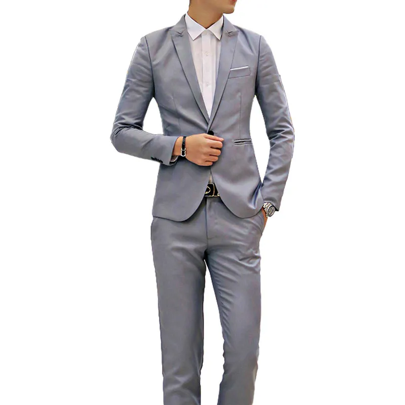 Men Gentleman костюм в однолокочатые лоскутные карманы с длинным рукавом с длинными рукавами брюк.