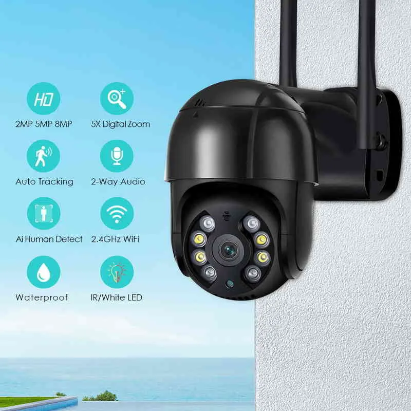 ANBIUX 8MP 4K IP Camera 5MP Speed Dome Auto Tracking PTZ Camera Smart Home Outdoor Wireless WIFI Camera Surveillance Monitor AA220315