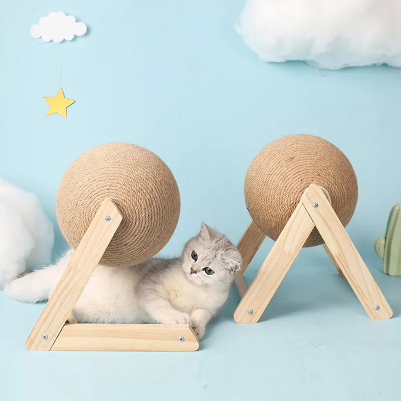 Cat Scratcher Toy Pet Crasting Ball Wood Stand Kitten Sisal Rope Ball Board slijpen Paws Furniture Supplies Accessoires 220623