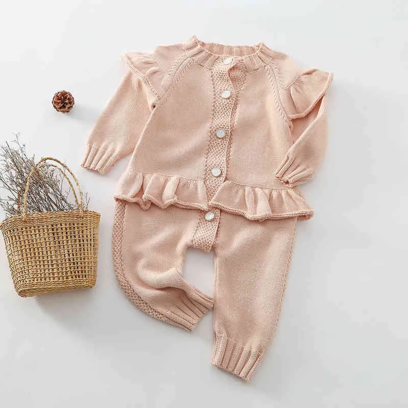 Koki 2022 babykläder som stickar romper spets jumpsuit flickor kläder koreanska nyfödda overaller baby flickor kläd kintade grossist g220510