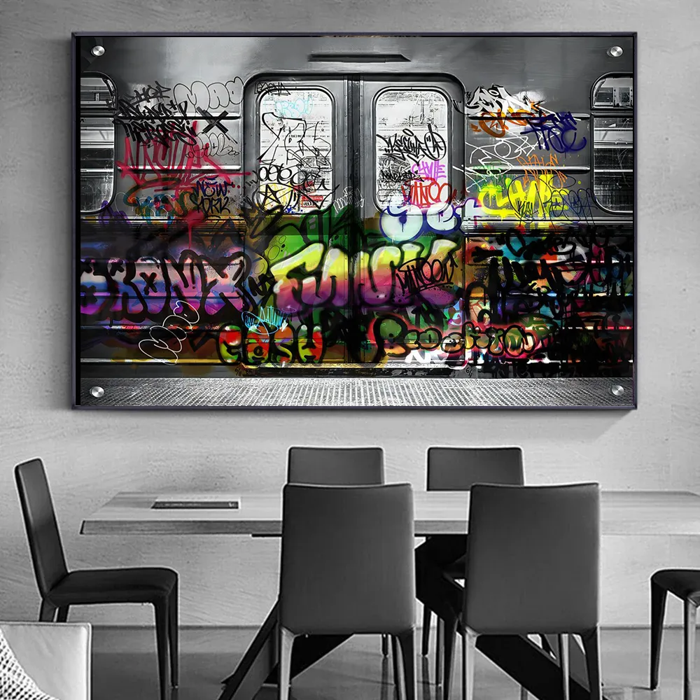 Affiches et imprimés colorés de pont et de Train, Graffiti, peinture sur toile d'art de rue, images pour salon, décoration de la maison