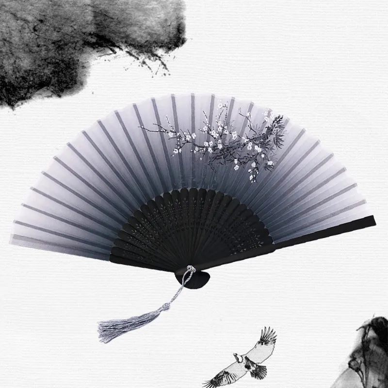 Çin Japon İpek Katlanır Fan Ahşap Şey Klasik Dans Fanı Yüksek Kaliteli Püskül Elejent Kadın Fan Ev Dekorasyonu