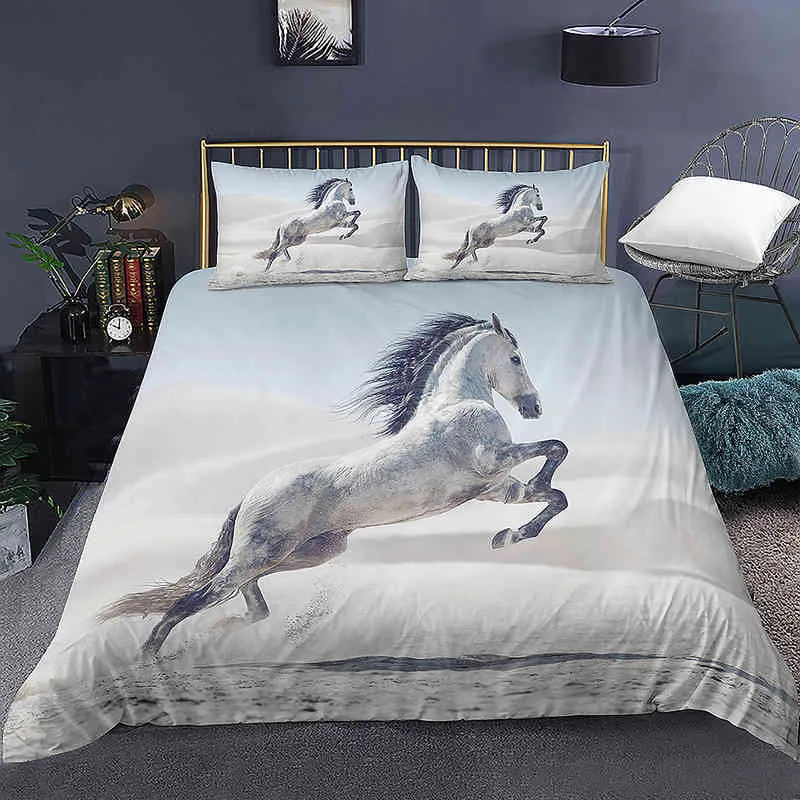 Dominierendes galoppierendes Pferd, bedruckter Bettbezug, 3D-Luxus-Bettwäsche-Set mit Kissenbezug, Schlafzimmer-Bettbezüge, Heimdekoration, 2/3-teilig