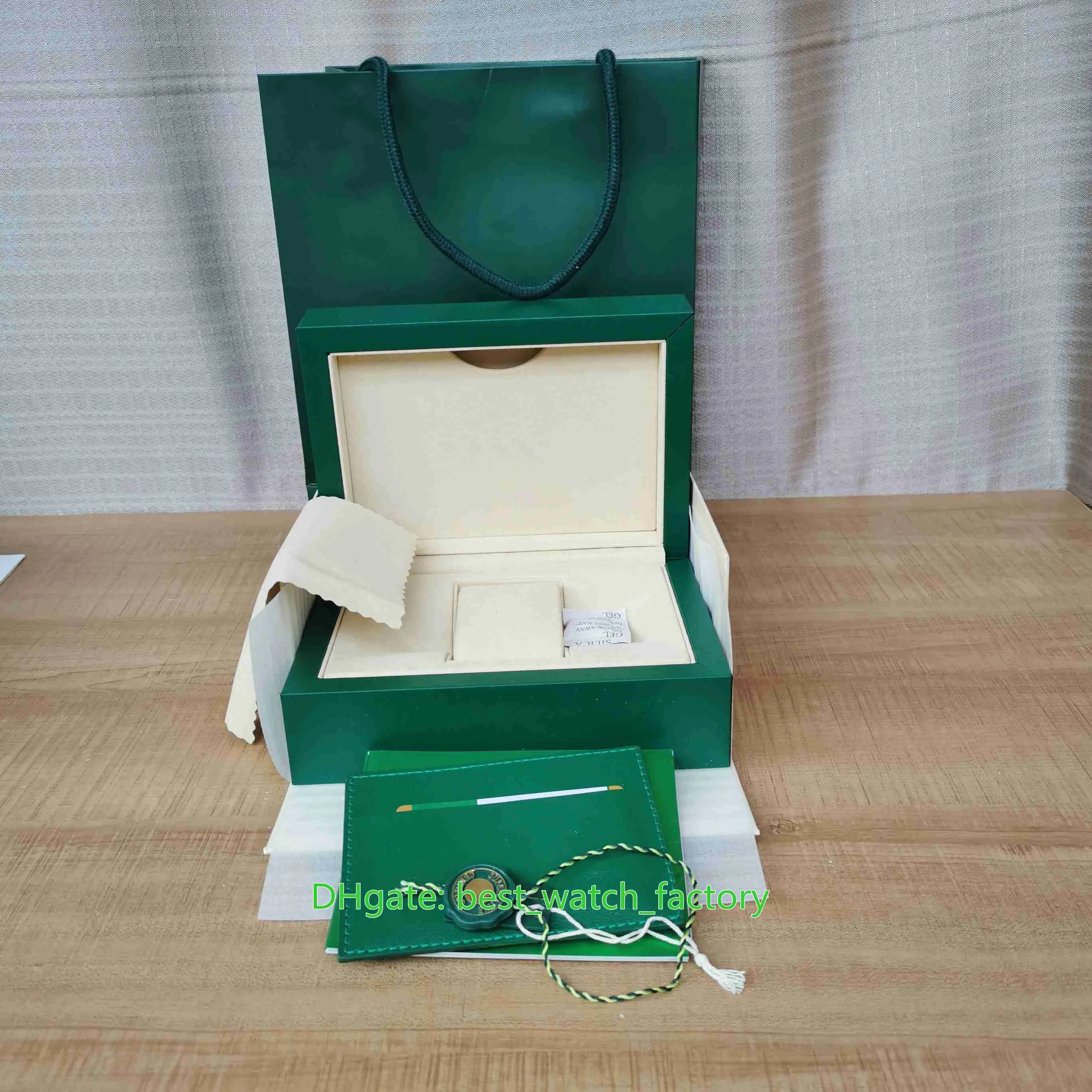 Vente de montres de qualité supérieure Boîtes Montre Vert Boîte d'origine Papiers Carte Sac à main en cuir pour le président 124300 126610 126710 1165255r
