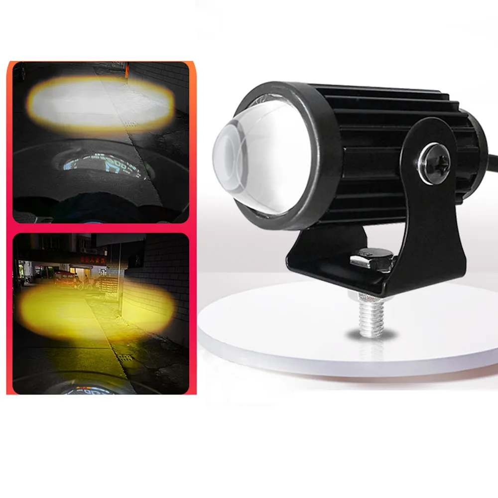 Voiture phare LED lentille double couleur ATV Scooter pour Moto projecteur auxiliaire lampe Moto antibrouillard voiture lumière accessoires voiture