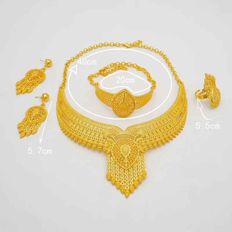 Dubai Gold Farbe Schmuck Set Für Frauen Indische Ohrring Halskette Nigeria Marokkanischen Braut Zubehör Hochzeit Armband Party 220922