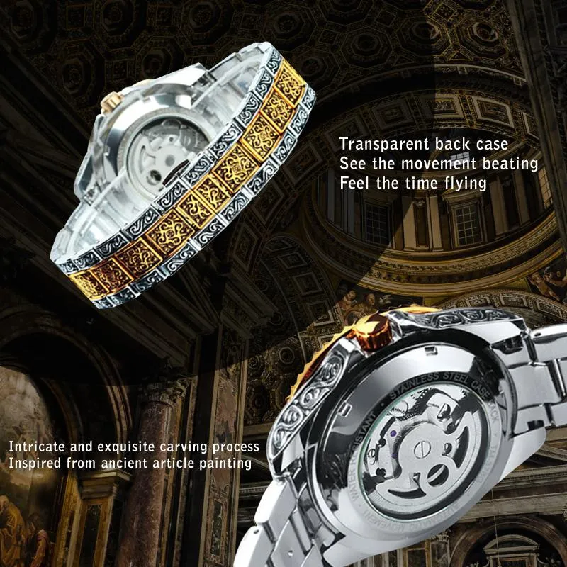 Zegarek do realizacji automatycznej turbillon zegarek dla mężczyzn Mechaniczne szkielet męskie zegarki grawerowane grawerowane vintage księżycowe faza stelwr2664