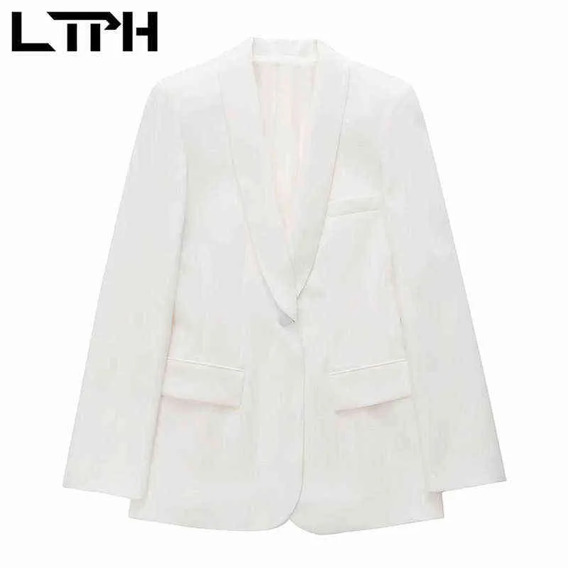 Ltph Temperament White Blazer Conjunto Mulheres Duas peças Conjuntos de botão único Cardigan Cardigan Casual Troushers Pant Suits 2022 Spring Novo T220729