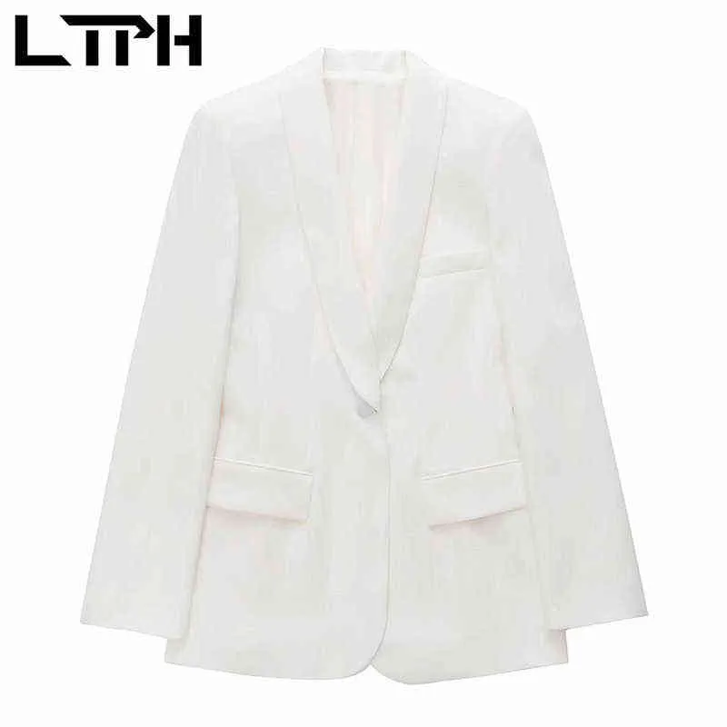 LTPH Temperament White Blazer Set Women Two Peices Set Single Button Cardigan Jacka Casual Trousers Banddräkter 2022 Spring New T220729
