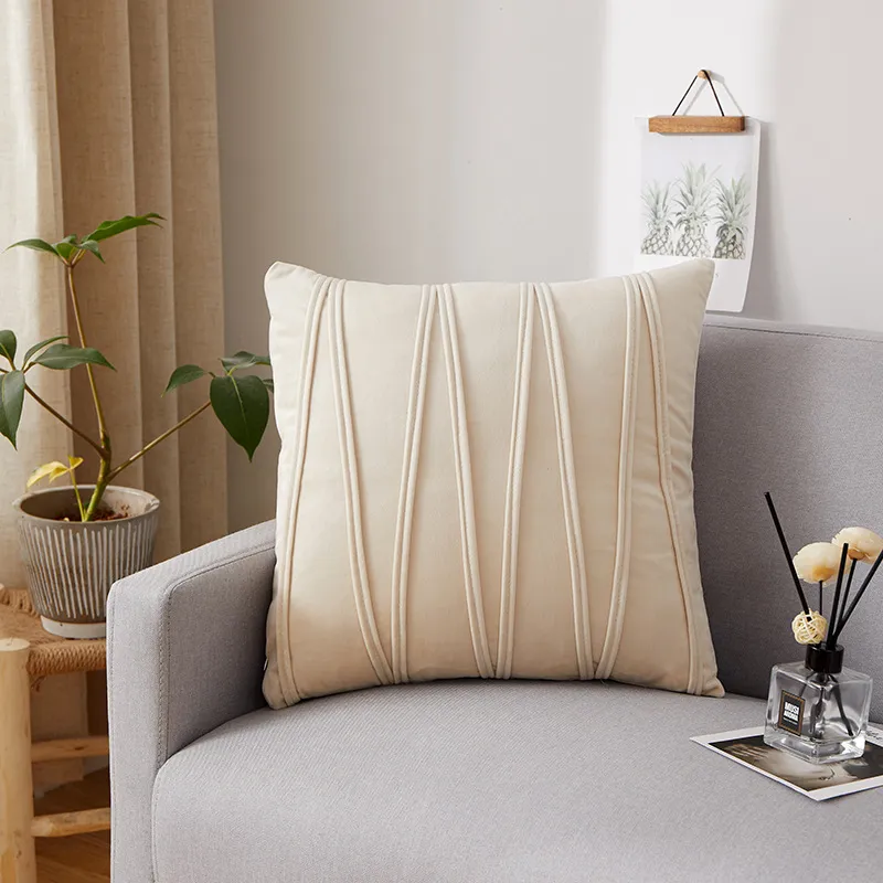 45 × 45 سم في المخملية الهولندية زخرفية خط وسادة ضغط ملونة الصلبة -تحتوي على أريكة وسادة المنزل غرفة المعيشة