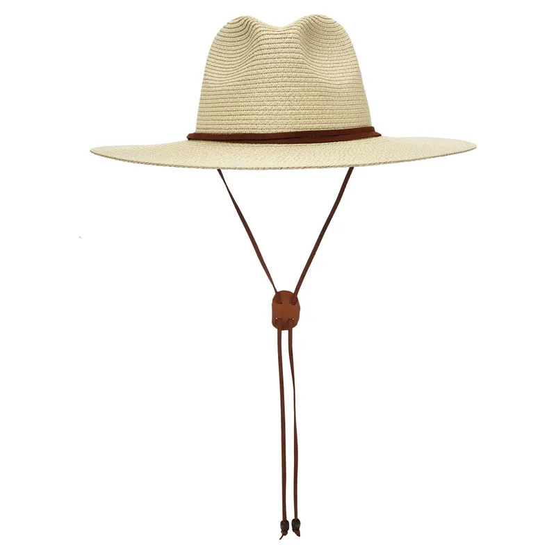 Szerokie brzegi kobiety panama słomkowe kapelusz z paskiem podbródka letni ogród plażowy sun hat trubon Upf 50 220525