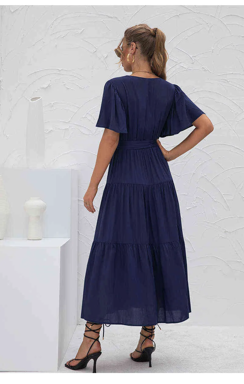 Elegancka warstwowa letnia sukienka dla kobiet moda Solid Pas Miękkie jedwabne sukienki Maxi Sukienki Casual Wedding Guest High Tase Long Robe 2022 G220510