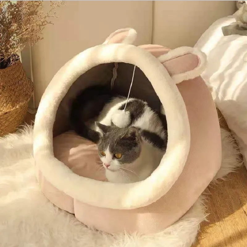 甘い猫のベッド暖かいペットバスケット居心地の良い子猫のラウンジャークッションテントソフト小さな犬のマットバッグ洞窟の家S 220323