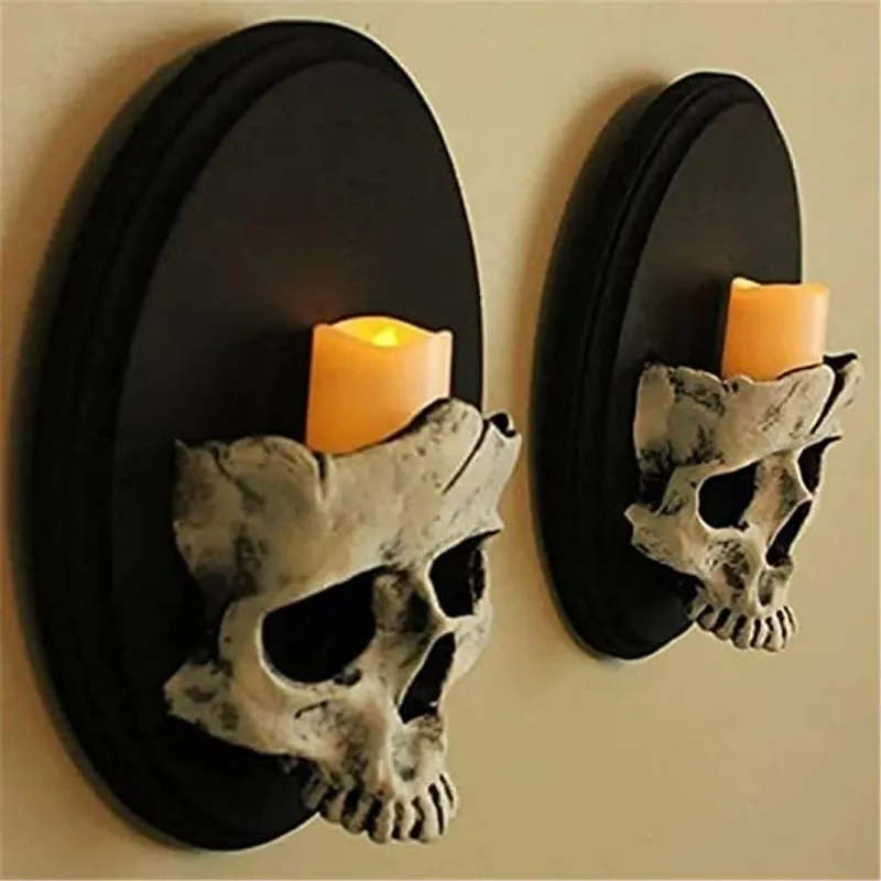 Candle Holders Wall Mount Halloween Skeleton stick Skull Holder Horror Scene Props Crafts for Haunted House Decor 220919