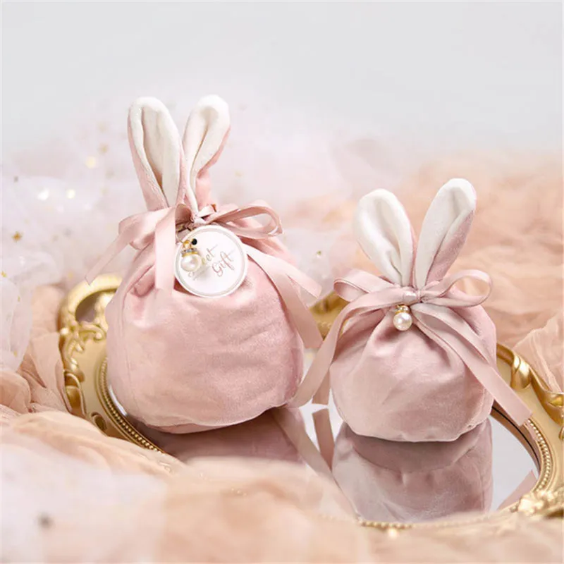 10 adet Paskalya Sevimli Tavşan Hediye Paketleme Çantaları Kadife Sevgililer Günü Çikolata Şeker Çanta Düğün Doğum Günü Partisi Takı Organizatör 220420